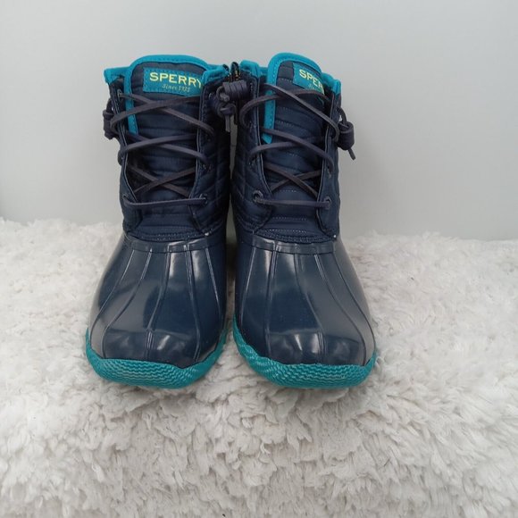 Sperry Boots Womens 6.5 Navy Blue Saltwater Puff Nylon Duck Rain Snow‎ Rubber - Picture 3 of 8
